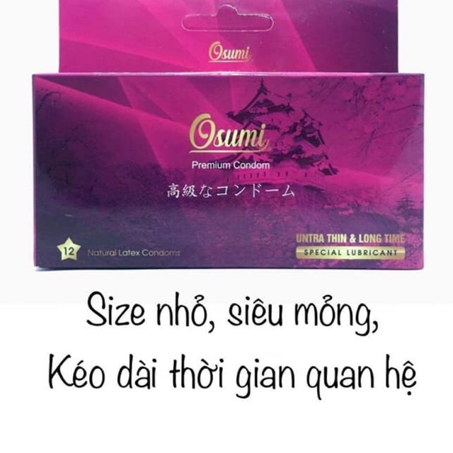 Bao cao su Osumi Nhật, Siêu Mỏng, Size nhỏ, kéo dài thời gian . Hộp màu hồng