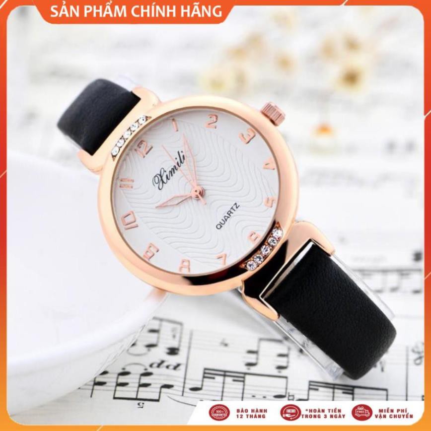 Đồng Hồ Nữ Ximili Dây Da Cao Cấp Màu Đen, Đính Đá Trẻ Trung Năng Động XM1 [SALE GIÁ SỐC]
