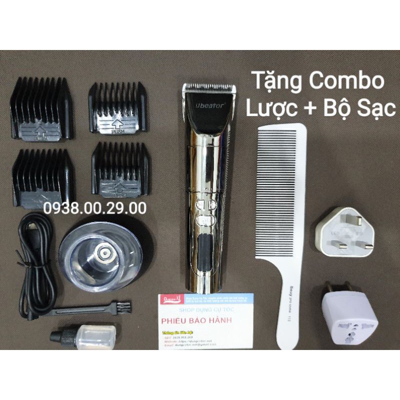 Tông Đơ Cắt Tóc Ubeator Pin Trâu Lưỡi Carbon Siêu Bén Chạy 3 Tốc Độ.(Ảnh thật)