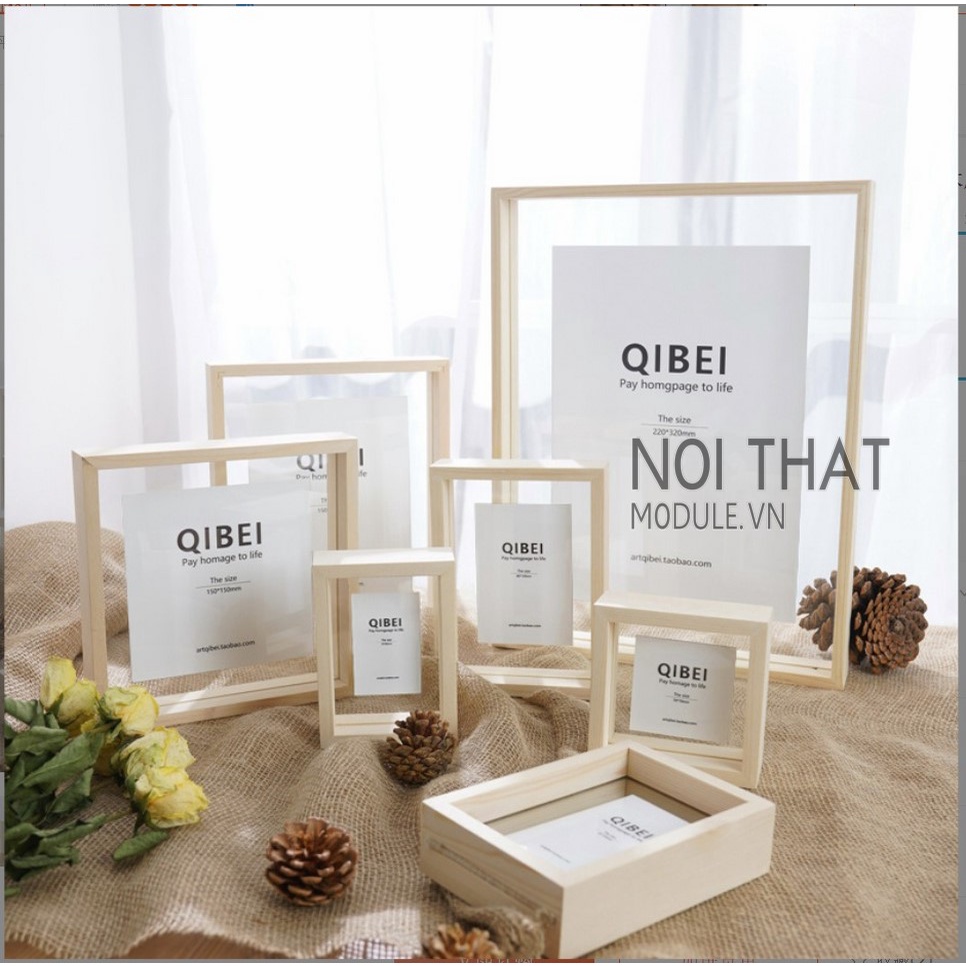 Khung ảnh decor 2 mặt, khung ảnh để bàn 2 mặt chất liệu gỗ thông tư nhiên