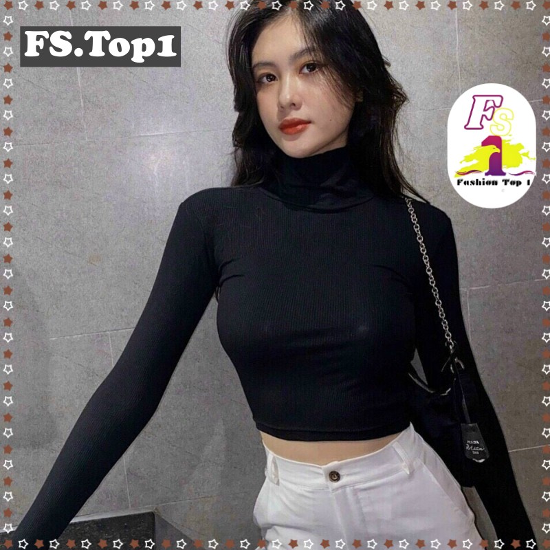 Áo Croptop Cổ Lọ Áo Kiểu Nữ Dáng Áo Croptop Tay Dài Cổ Cao Kiểu Dáng Thanh Lịch Chất Lụa Mịn Mát - FS.Top1