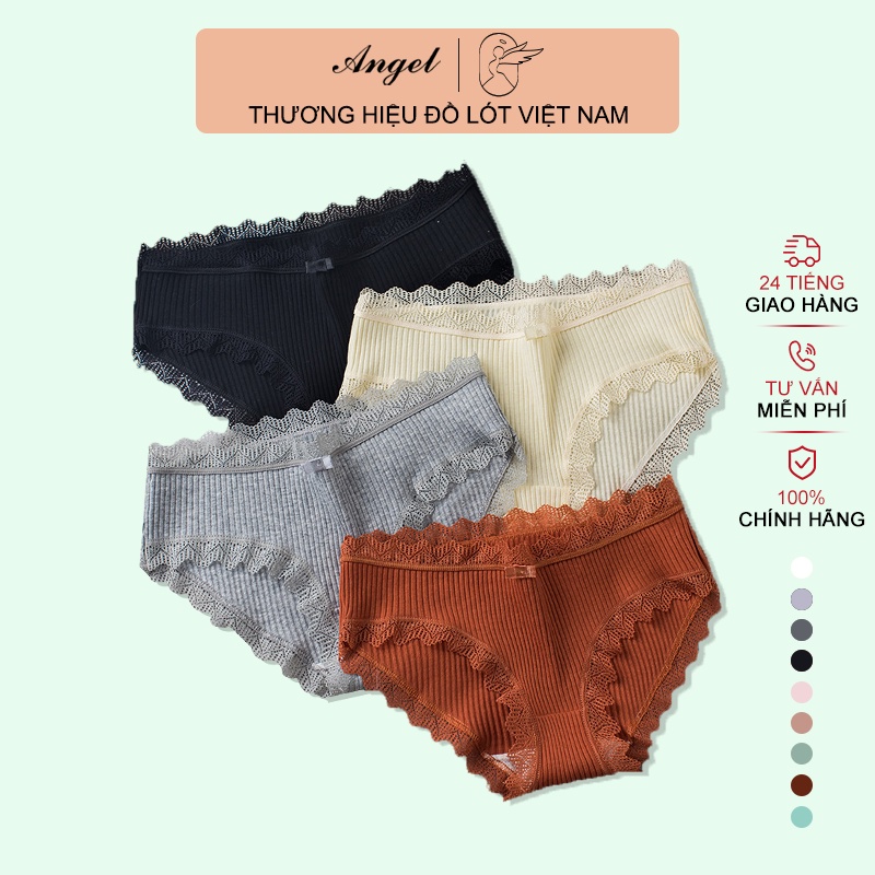 Quần sịp cô gái giữa eo bằng vải cotton trang trí ren Nhật Bản sexy phụ nữ thoáng khí
