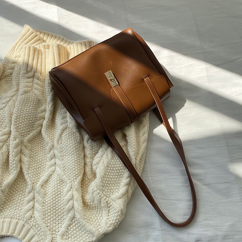 Túi xách tote IELGY đeo vai bằng da mềm nắp lật sức chứa lớn thời trang dạo phố cổ điển cho nữ