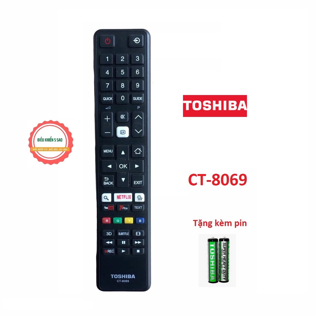 Điều Khiển TiVi toshiba CT-8069 ,Remote Điều Khiển TiVi Toshiba CT-8069 loại tốt tặng kèm pin