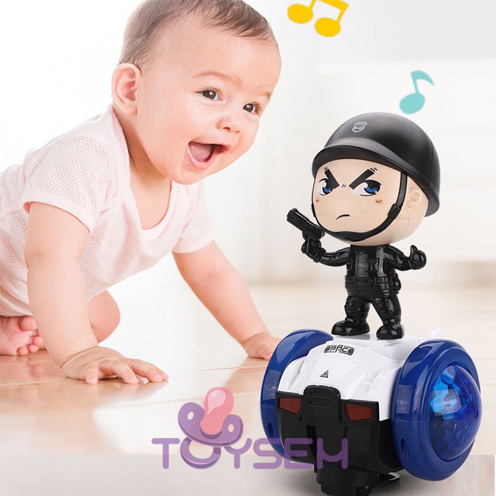 Xe cảnh sát tự cân bằng xoay 360 độ Toysem có đèn nhạc vui nhộn cho trẻ từ 3 tuổi - Quà tặng sinh nhật cho bé