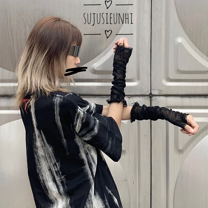 Găng tay unisex hở ngón tạo hình lưới nhện cá tính