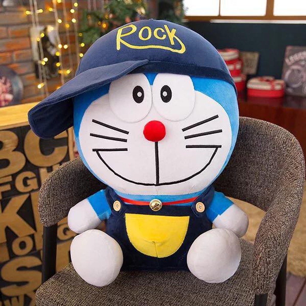 Gấu Bông Mèo Máy Doremon Doraemon Đô rê mon Đội Mũ Rock Dễ Thương Mềm Mịn Quà Tặng