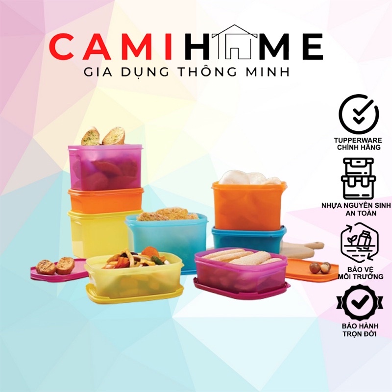 Bộ hộp bảo quản thực phẩm trữ mát Color Rectangular Set 8 Tupperware có thể xếp chồng nhựa nguyên sinh