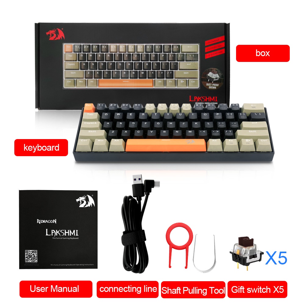 Bàn phím cơ máy tính Redragon Lakshmi K606 có dây cáp cổng USB 61 phím dành cho chơi game