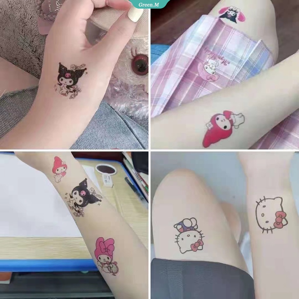 Hình Xăm Dán Hoạt Hình Melody Cinnamoroll Kuromi Hello Kitty Dễ Thương Chống Nước Lâu Trôi Giặt Được