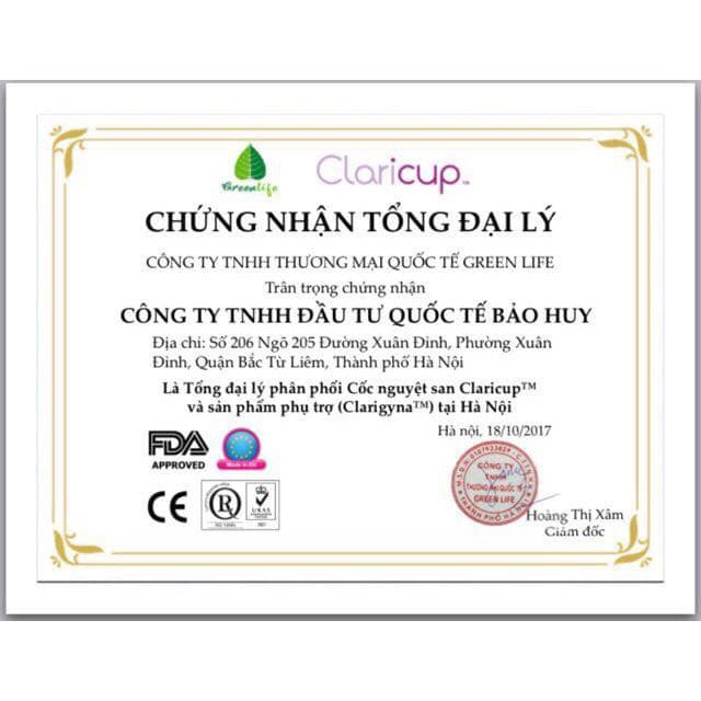 Cốc Nguyệt San CLARICUP Nhập Khẩu Chính Hãng Từ Pháp Tặng Thêm túi vải tole thời trang