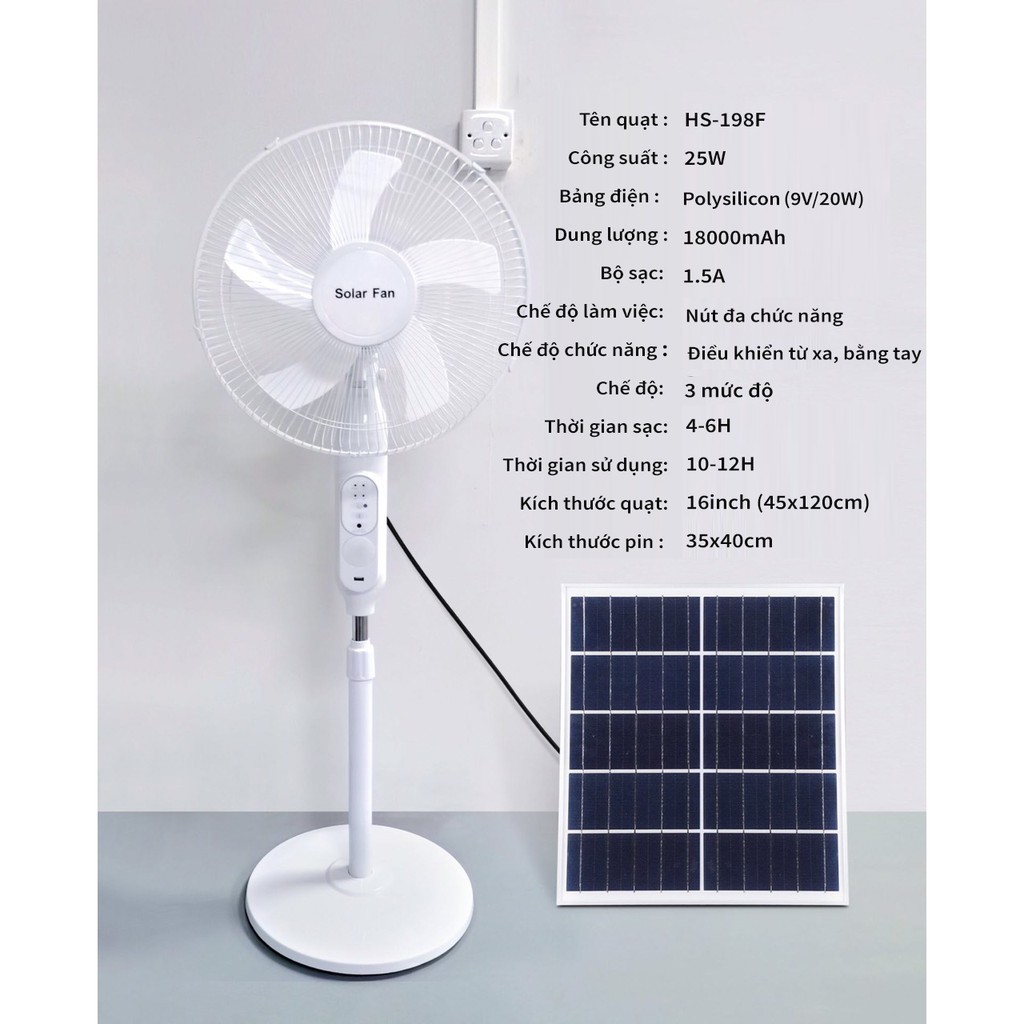 Quạt năng lượng mặt trời Jindian S188 tích điện tích hợp sạc USB dùng NLMT hoặc điện nguồn