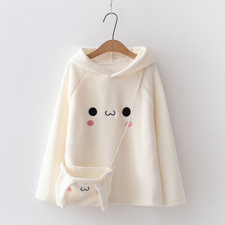 Áo Hoodie Tai Thỏ Dài Bằng Vải Nhung Dễ Thương Phong Cách Nhật Bản