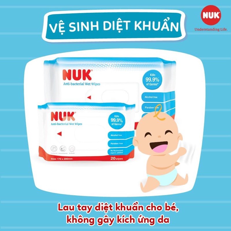 Khăn Ướt Kháng Khuẩn Không Chứa Cồn Nuk 20 Tờ Chính Hãng Nhập Khẩu Đức