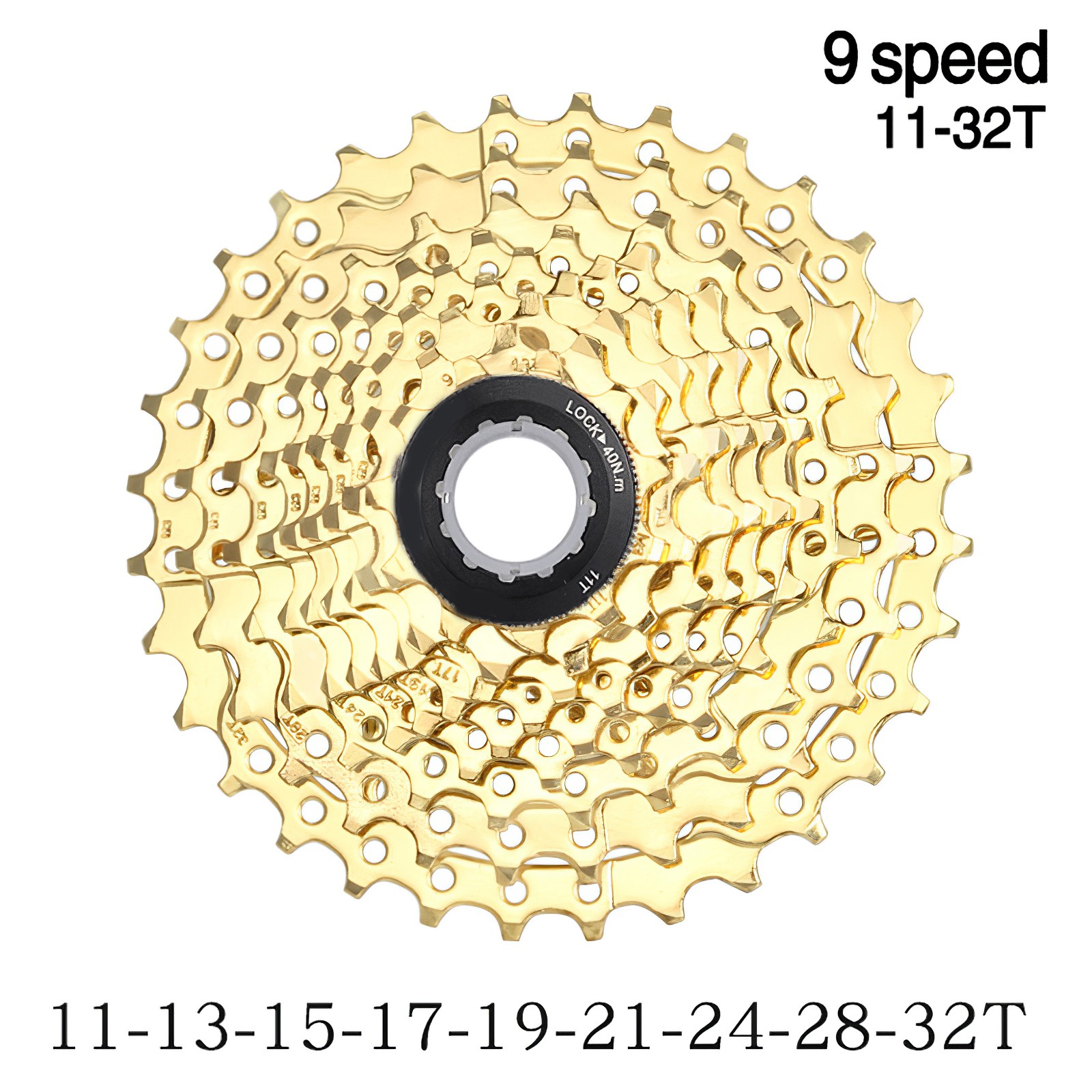 YGCX5-Bicycle Cassette 9 Speeds 11-32T Chrome-Molybdenum Steel Mountain Bike Flywheel Durable Hollow Design Golden Bicycle Parts Climbing Flywheel Cycling Accessories