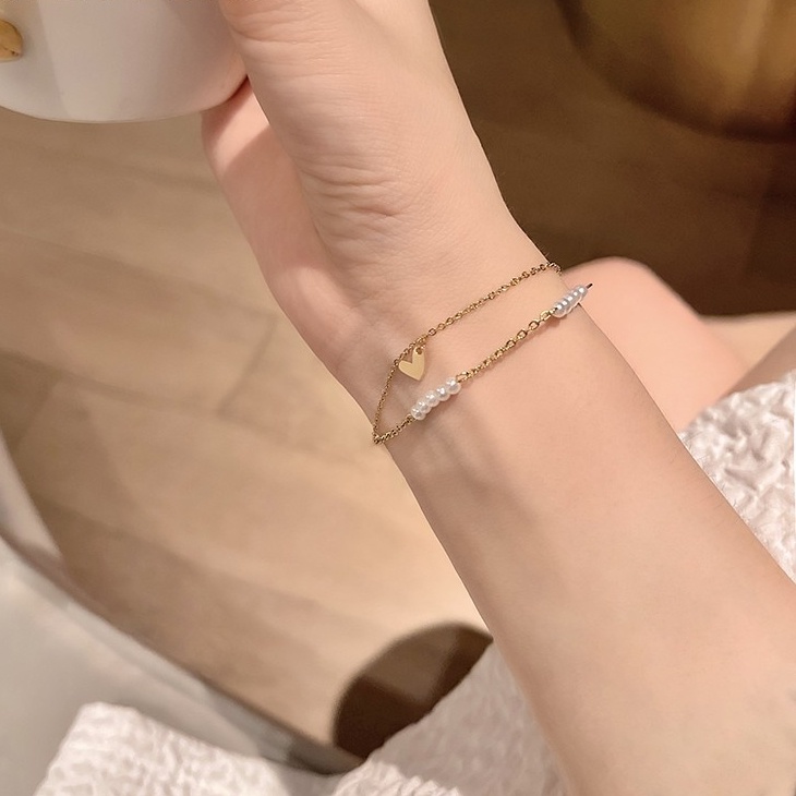 Vòng Tay Hai Lớp Mặt Hình Trái Tim Phong Cách Hàn Quốc Thanh Lịch Dành Cho Nữ