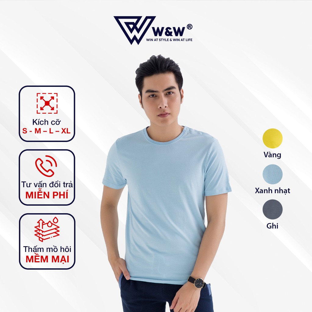 Áo Phông Nam W&W Dáng Regular Fit- Cổ Tròn Ngắn Tay Màu Trơn Chất Liệu Cotton Thoáng Mát, Thấm Hút Tốt WTS23R