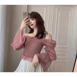Pinky Top | Áo croptop hồng trễ vai