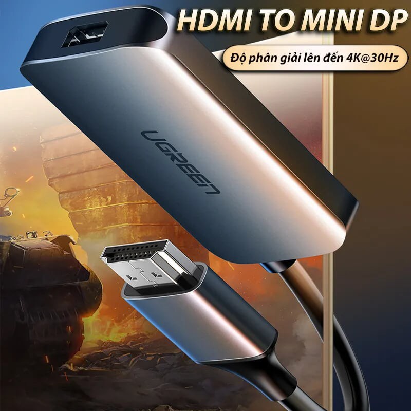 Cáp hdmi ra mini displayport hỗ trợ 4k*2k 30hz màu xám Ugreen 60352 chính hãng