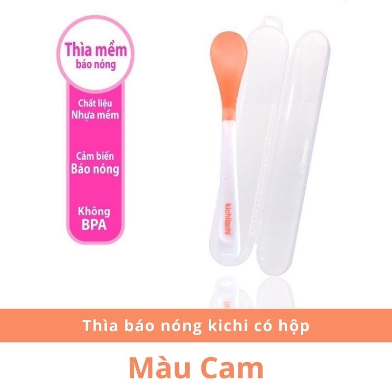 Thìa báo nóng Kichi an toàn cho bé ăn dặm - có hộp đựng