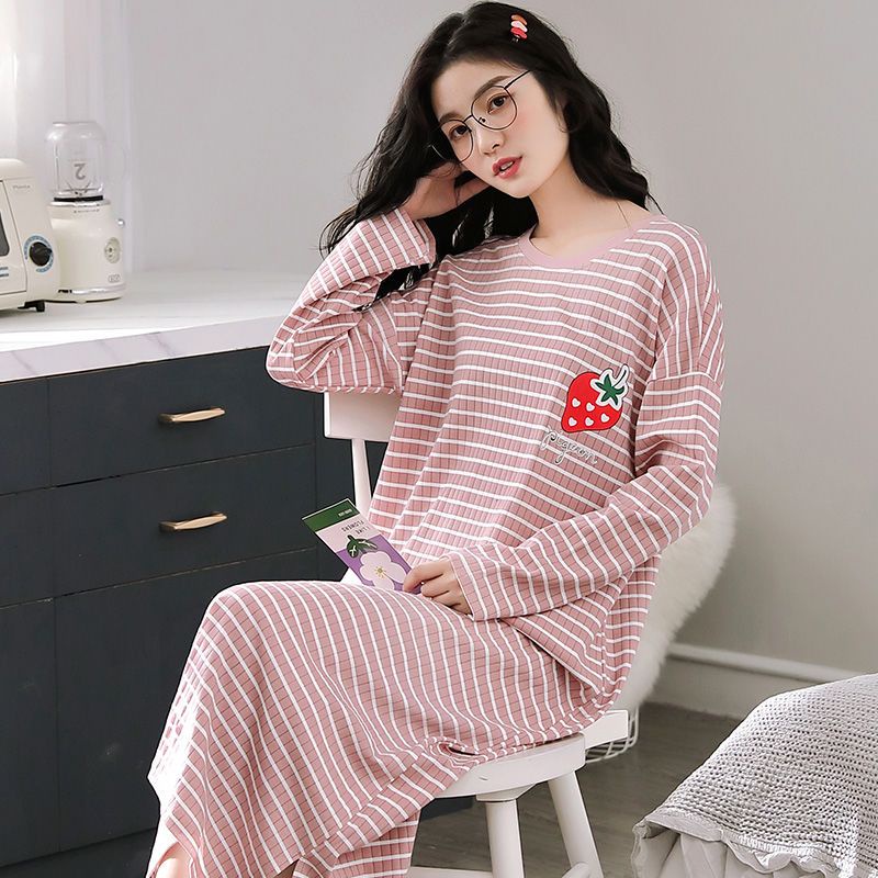 Đầm Ngủ Cotton Tay Dài Dáng Rộng Thời Trang Xuân Thu 2021 Cho Nữ
