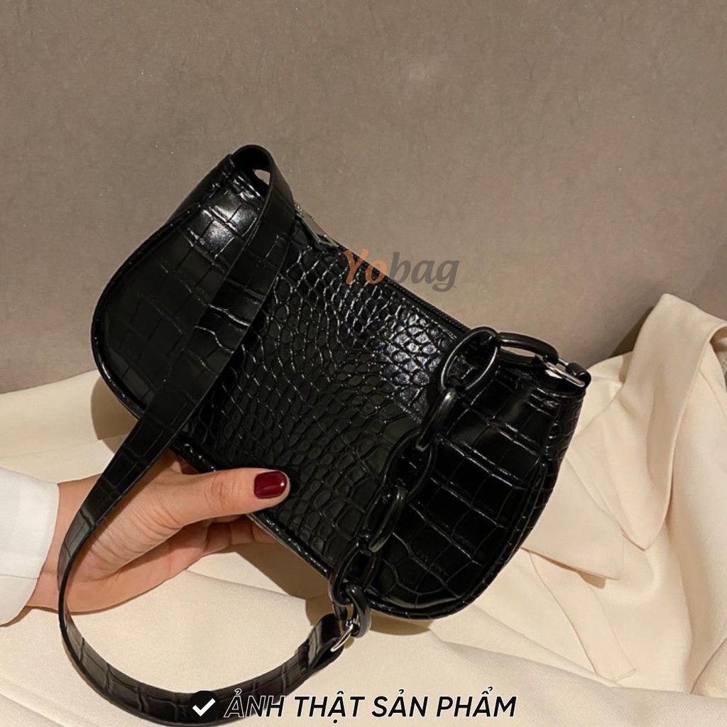 Túi xách nữ kẹp nách vân da dày dặn Form đẹp mix dây xích thời trang Hàn Quốc TX2