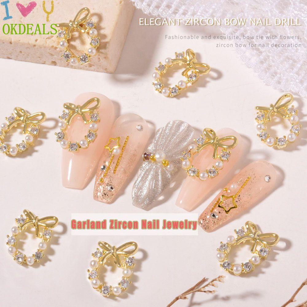 Móng Tay Vòng Hoa Mới OKDEALS|Ngọc Trai Trang Trí Móng Tay Zircon|Vòng Hoa 3D Đính Đá Trang Trí Móng Tay Nhiều Màu Sắc