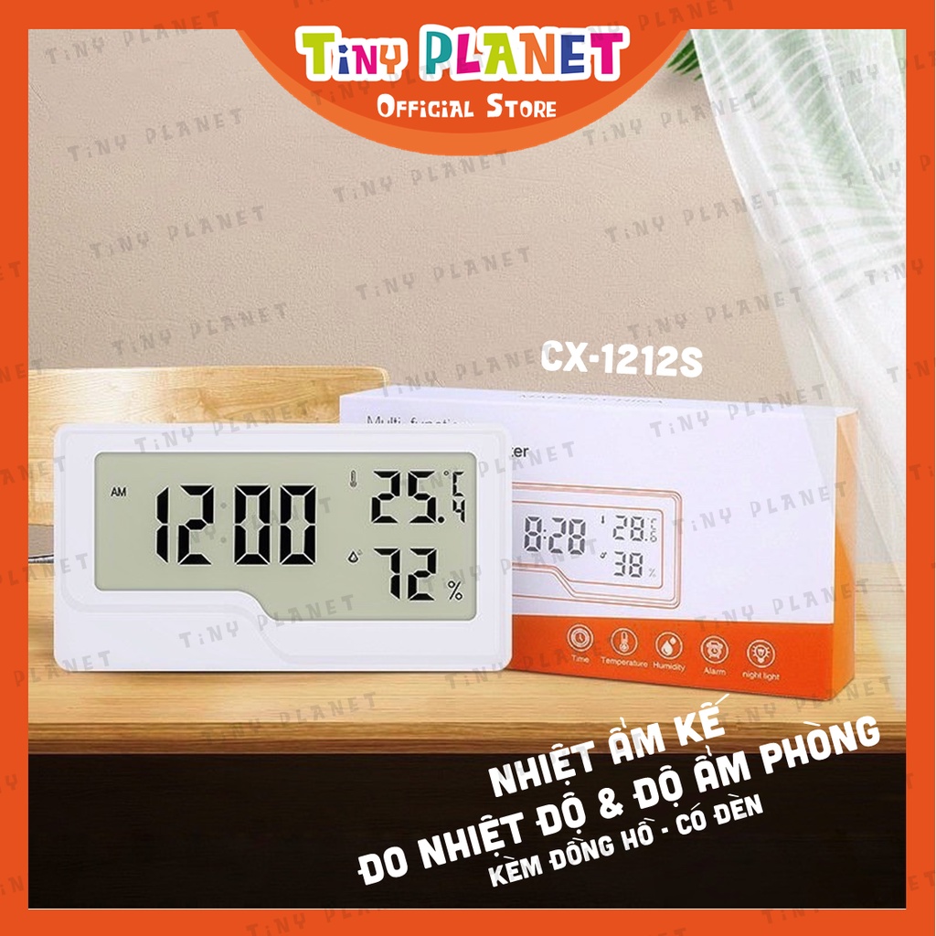 [2 MẪU] Nhiệt ẩm kế kèm đồng hồ đo nhiệt độ và độ ẩm phòng ngủ cho bé Tiny Planet có đèn ban đêm
