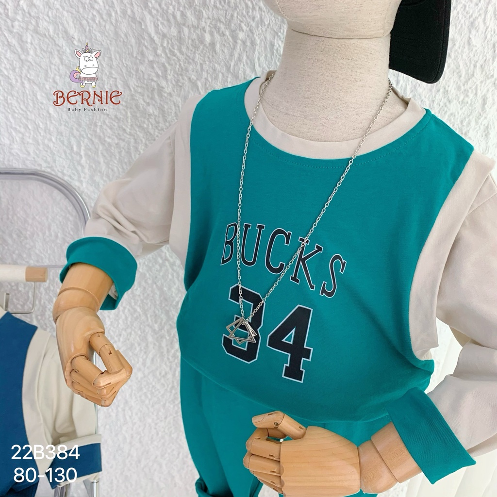 Bộ thể thao thu đông bé trai cá tính, bộ thun tay phối bé trai sành điệu Bernie