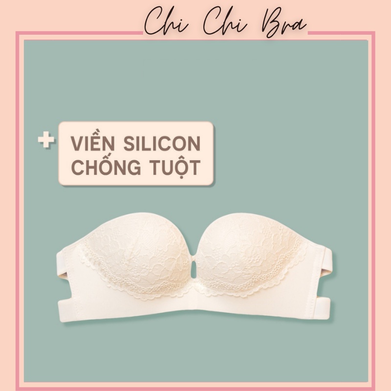 Áo Lót Mút Vừa Chất Su Phối Ren Không Gọng Màu Trơn Viền Silicon Chống Tuột - 3332