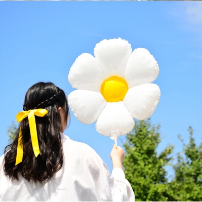 Dây HAPPY BIRTHDAY hoa cúc, bóng hoa cúc trắng họa mi Daisy trang trí sinh nhật, đạo cụ chụp hình