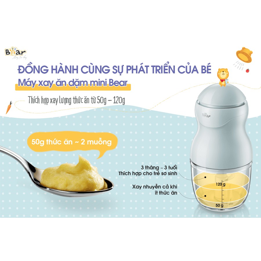 Máy xay Đa Năng Bear GR-B03V2 (0.3L) - Xay đồ ăn dặm cho bé - Bảo hành chính hãng 18 tháng