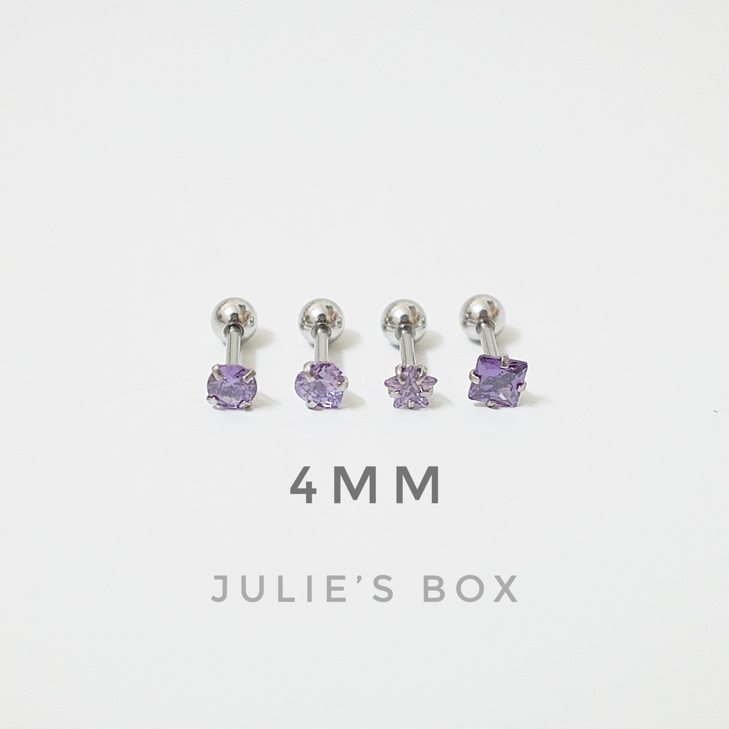 [1 Chiếc] Khuyên Tai Titan Đá Tím Unisex Thân Bạc Đuôi Bi Không Gỉ Sét Không Ngứa Bông Tai Nam Julies Box 66
