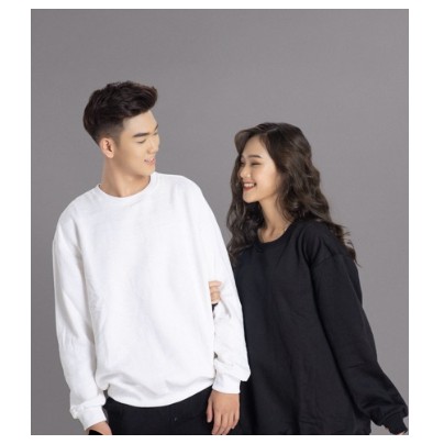 Áo sweater nỉ trắng đen trơn unisex nam nữ hai màu trắng đen đơn giản chất nỉ ngoại may kĩ phong cách Ulzzang Hàn Quốc