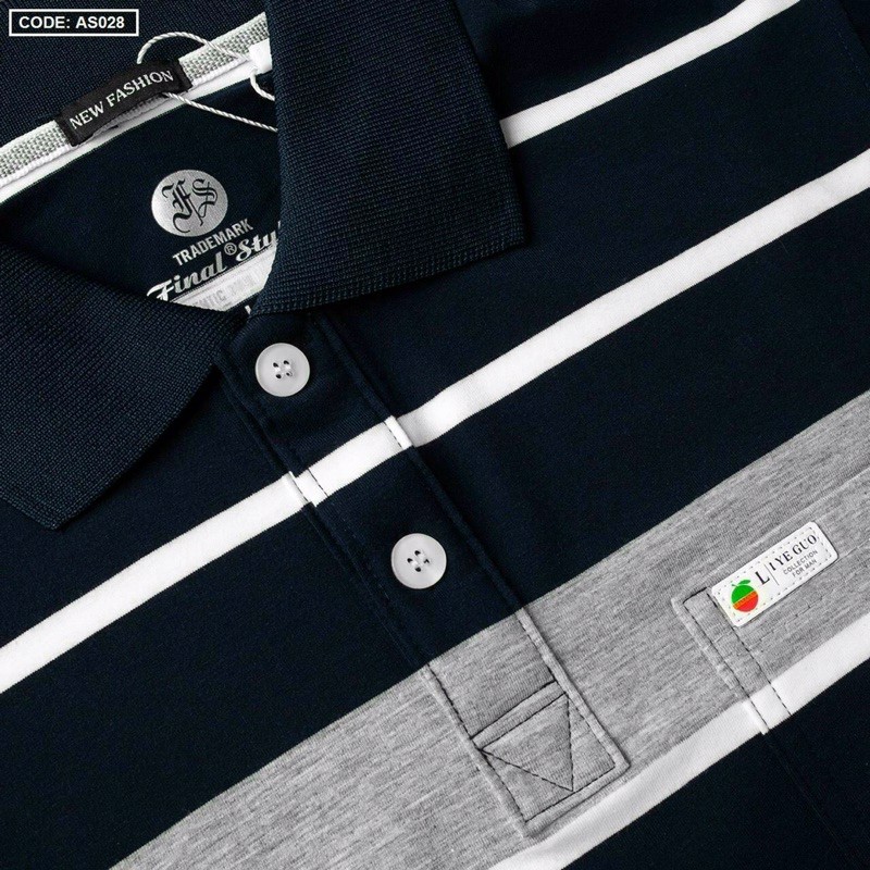 ÁO THUN NAM SỌC KẺ CỔ BẺ NGẮN TAY CÓ TÚI CAO CẤP