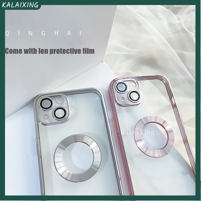 Ốp Điện Thoại Mạ Trong Suốt Kèm Miếng Film Bảo Vệ Ống Kính Cho iPhone 13mini 12mini 13 12 11 Pro MAX XS MAX XR X 6 7 8 Plus