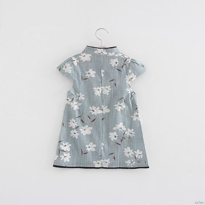 Đầm cotton phong cách truyền thống Trung Hoa xinh xắn dành cho bé gái