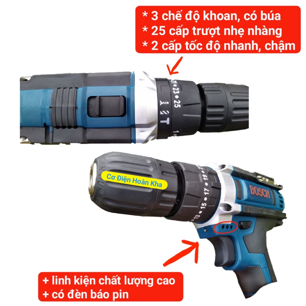 Máy Khoan Pin BOSCH 36V, 3 chức năng có búa, tặng hộp phụ kiện 24 chi tiết