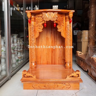 Bàn thờ thần tài ông địa gỗ xoan ngang 48cm lọng hộp