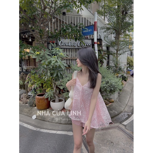 Set áo voan hoa + quần kaki phi bóng👠