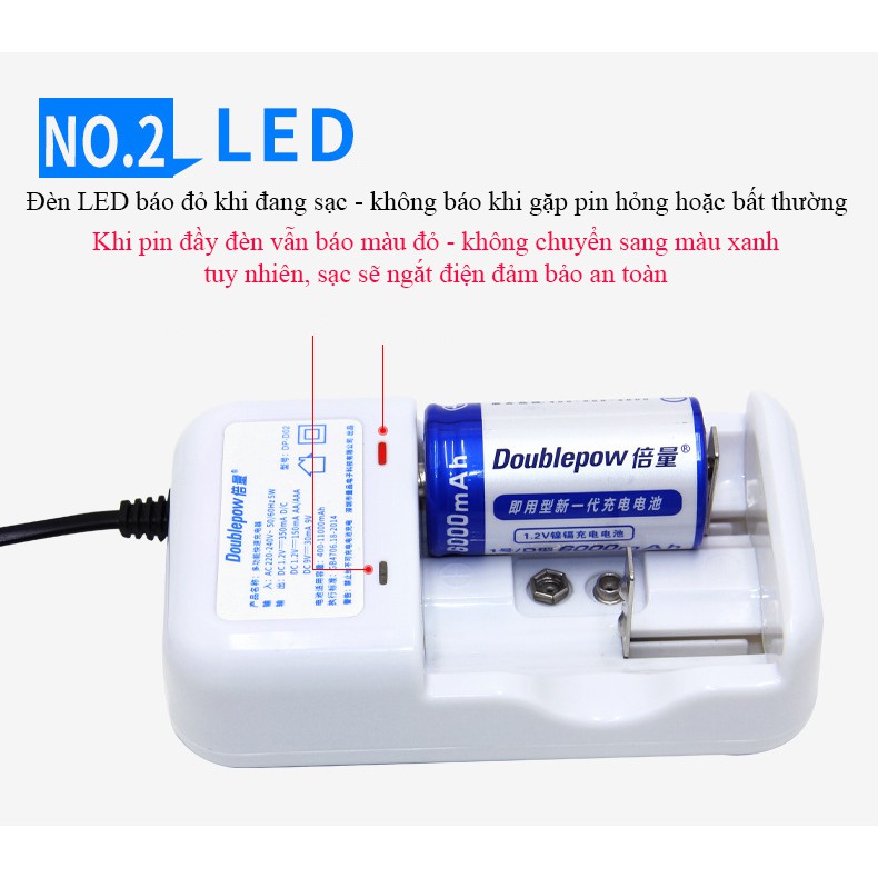 Bộ sạc pin đại, tiểu đa năng (D,C, AA, AAA, 9V, số 1, 2) Doublepow - DP-D02