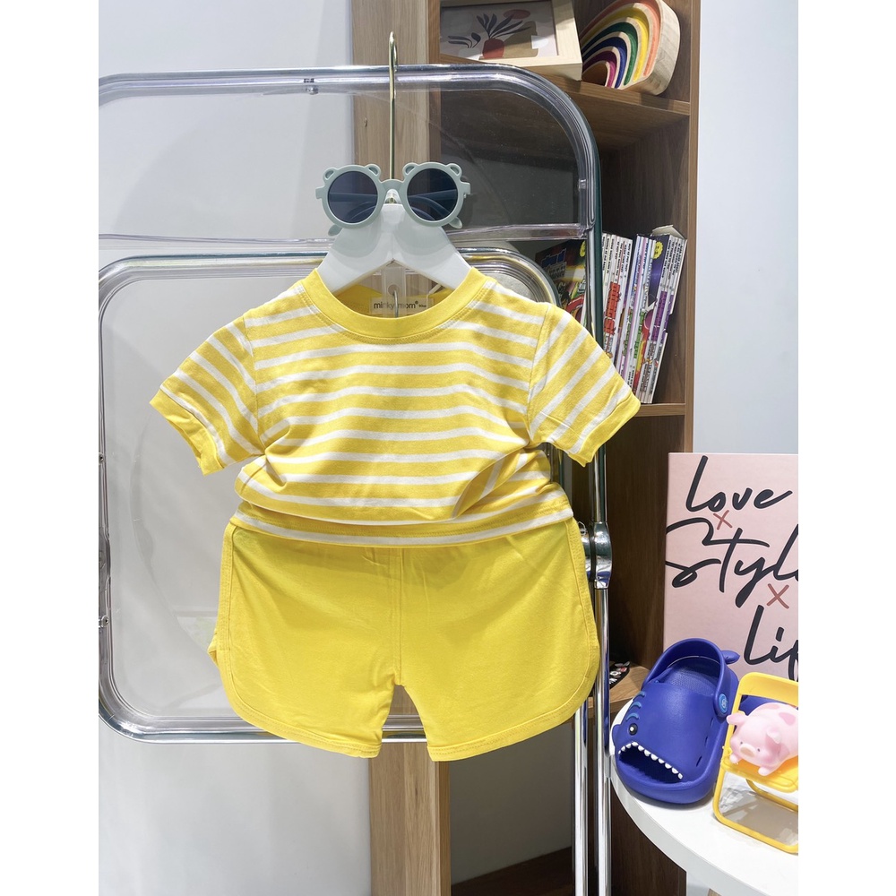 Bộ Ngắn Tay THUN LẠNH MINKY MOM Áo Sọc Quần Trơn Cho Bé TN-TR06