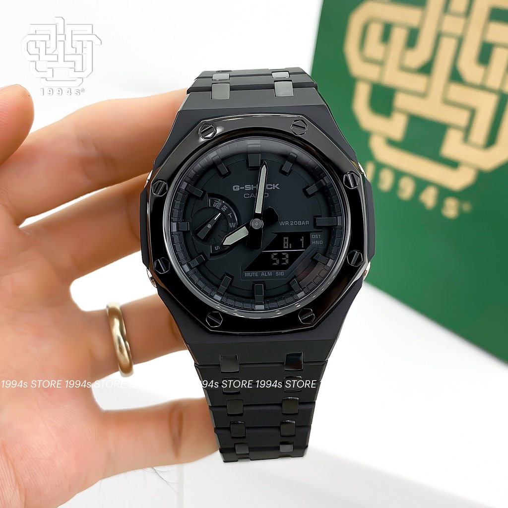 Đồng hồ nam Casio G-Shock GA-2100-1A1 custom AP Royal Oak, Black Steel x Chrome Layer, hàng chính hãng, bảo hành 05 năm