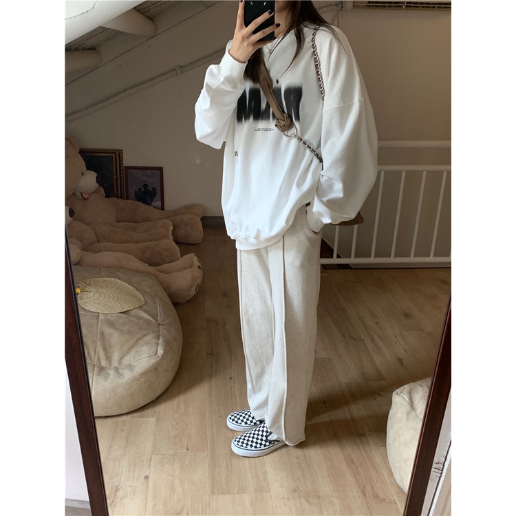 Áo Nỉ Cổ Tròn Lót Nhung Dày Dặn In Chữ Thời Trang Mùa Thu Cho Nữ