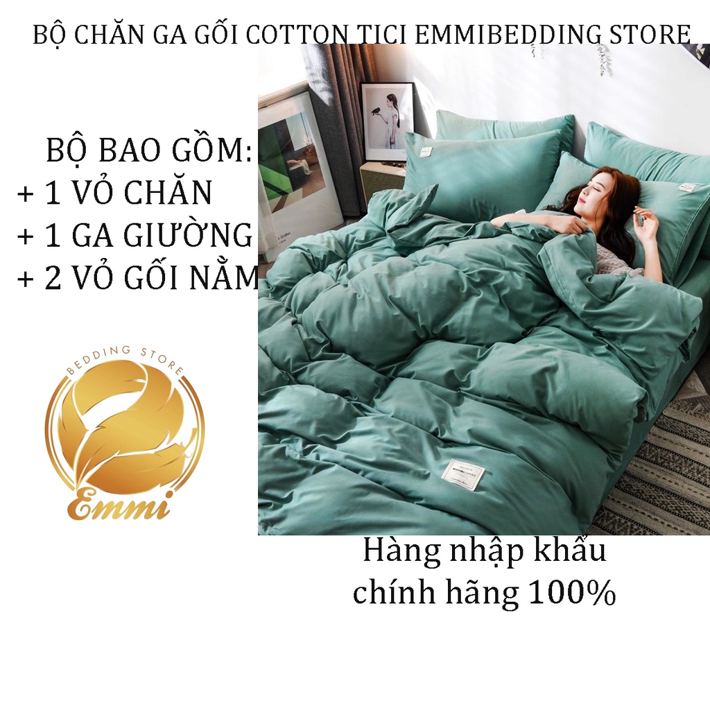 Bộ Chăn Ga Gối Cotton TC Emmibedding store cao cấp - Xan ngọc full giá tốt
