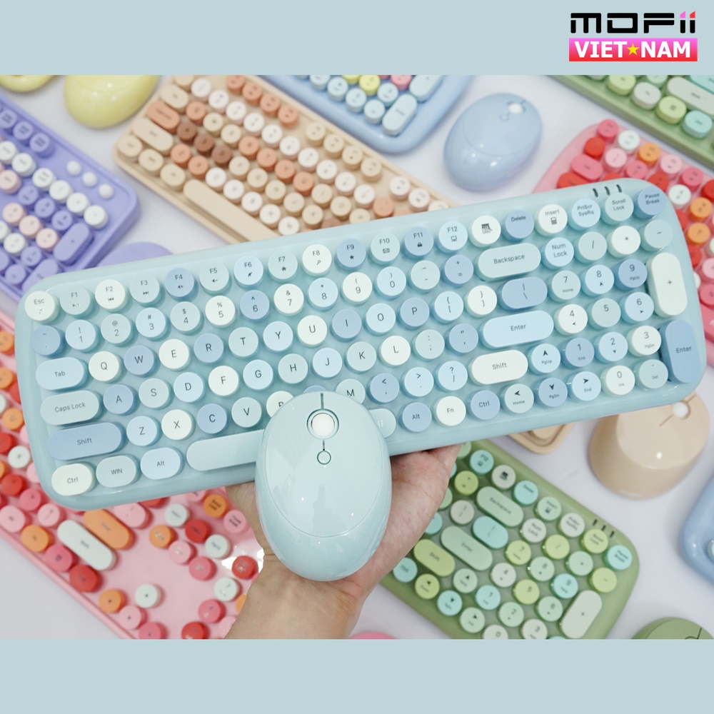 COMBO BÀN PHÍM VÀ CHUỘT KHÔNG DÂY MOFII CANDY XR MÀU XANH BIỂN CHÍNH HÃNG