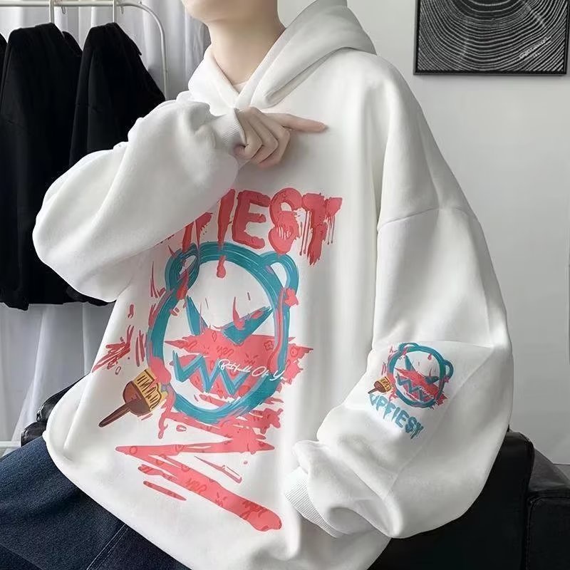 Áo Hoodie Dáng Rộng In Họa Tiết Hoạt Hình Phong Cách hip hop Đường Phố Hàn Quốc Chất Lượng Cao Cho Nam Size M-5XL