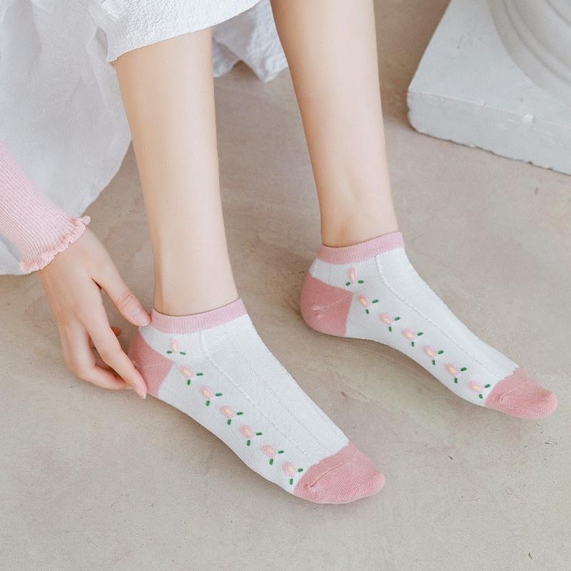 PVN50284 Set 5 vớ nữ cổ ngắn họa tiết dâu tây cute dễ thương phong cách Hàn Quốc Giá Rẻ