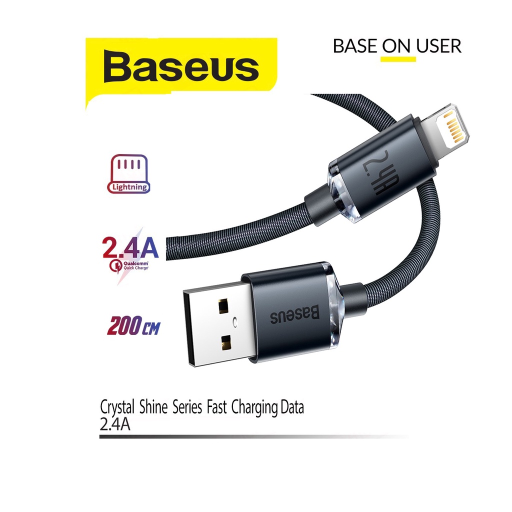 Cáp sạc truyền dữ liệu 2.4A Baseus Crystal dây siêu bền dài 200CM
