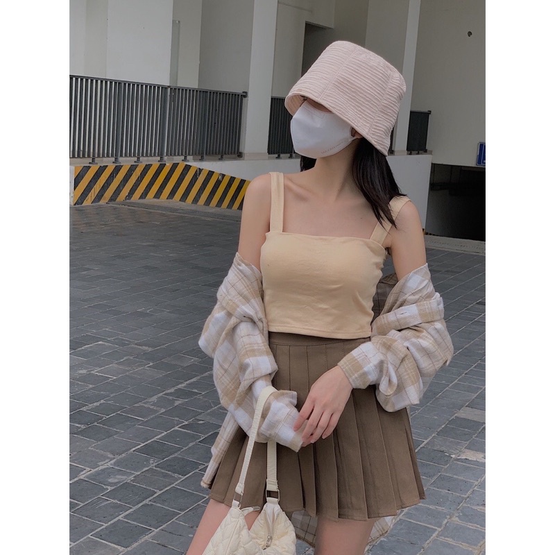Áo hai dây bản to croptop có sẵn đệm mút ( Ảnh thật )